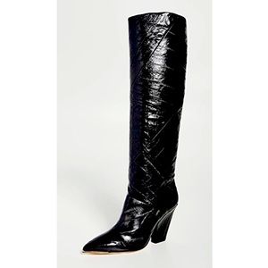 Tory Burch Women's Lila Patchwork Eel Leather Knee-high Boots In Perfect Black
